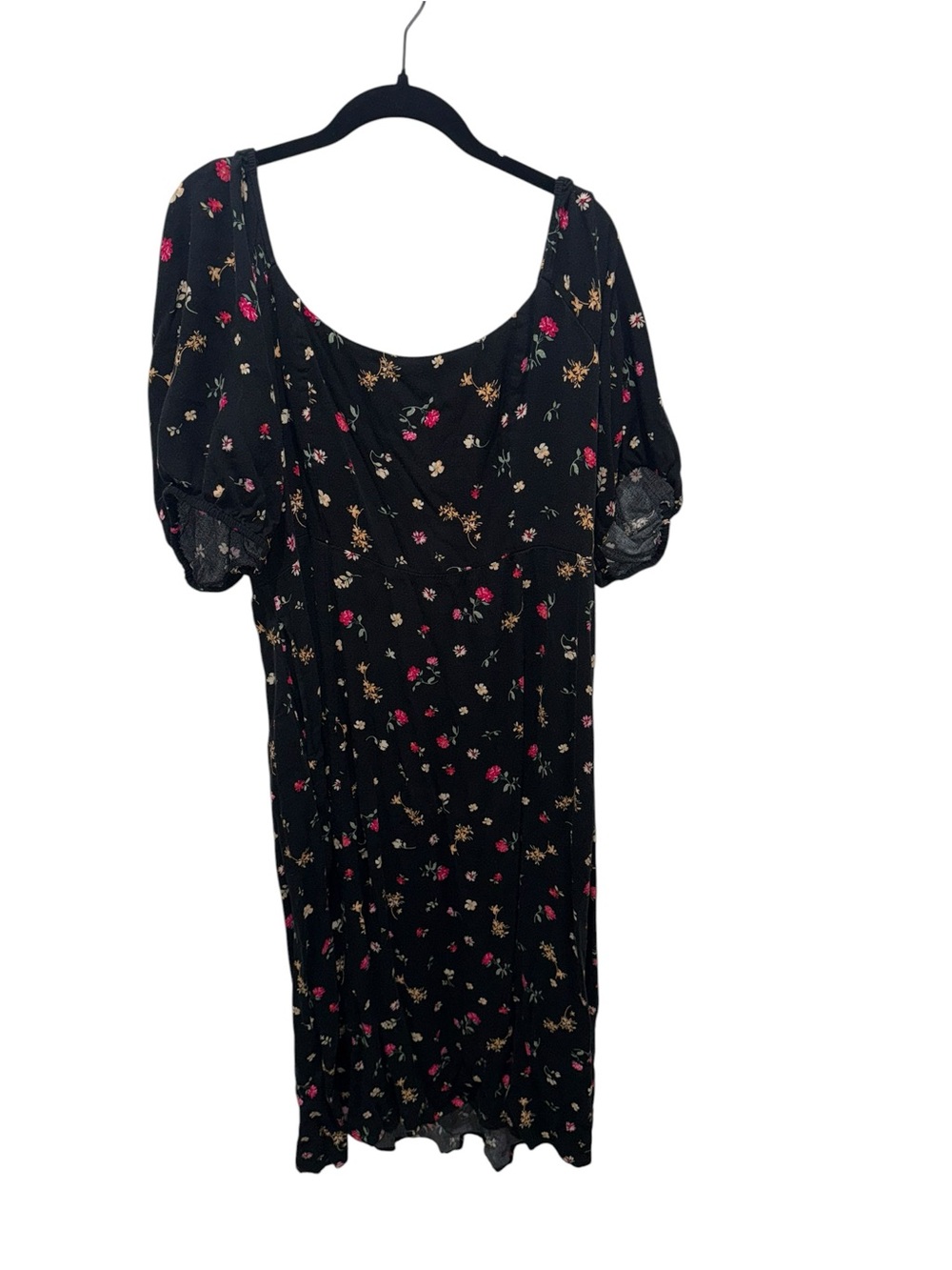 Old Navy Black Floral Puff Sleeve Smocked Midi Dress XL - Picture 4 of 8